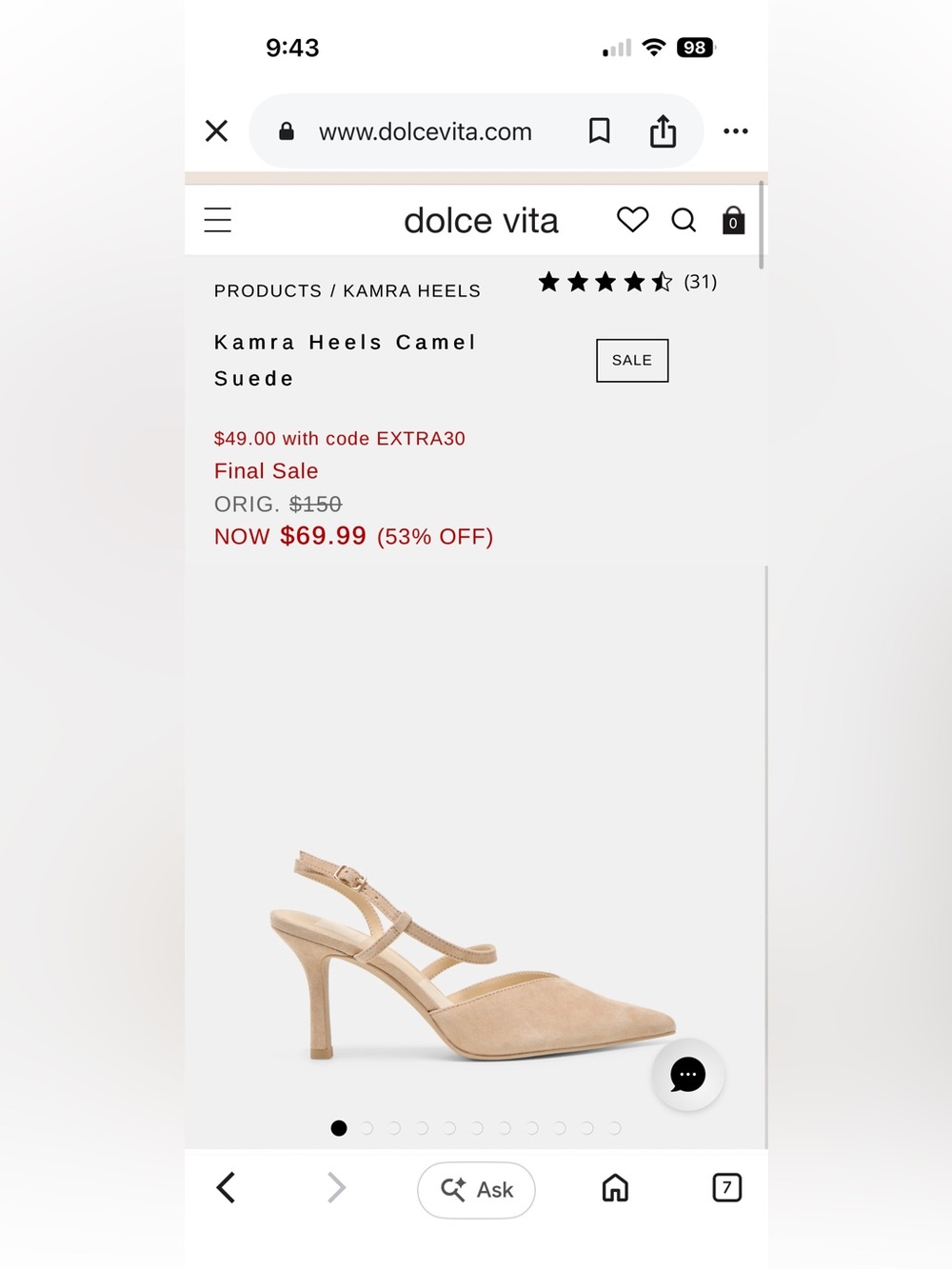 NWOT Dolce Vita Kamra Heels Camel Suede - Picture 9 of 16